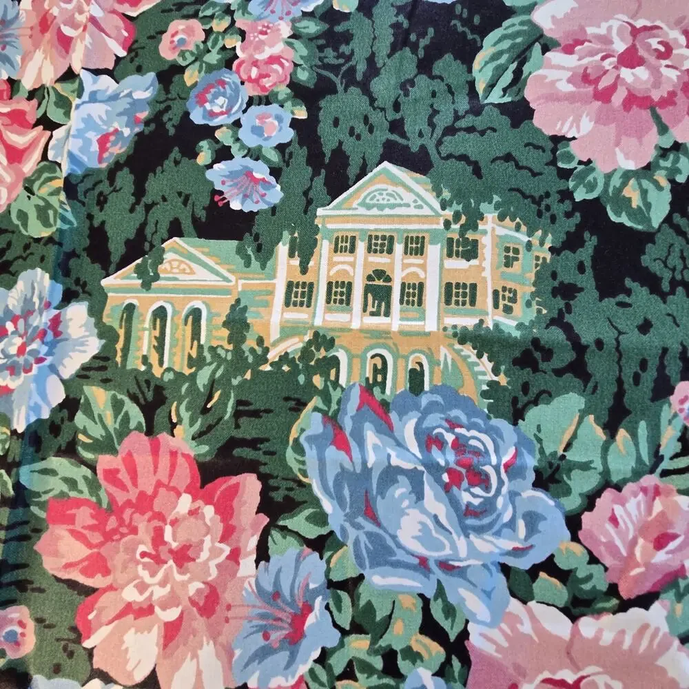 Vintage Springs Industries 2 Fabric Remnants Pink Cabbage Roses Colonial House